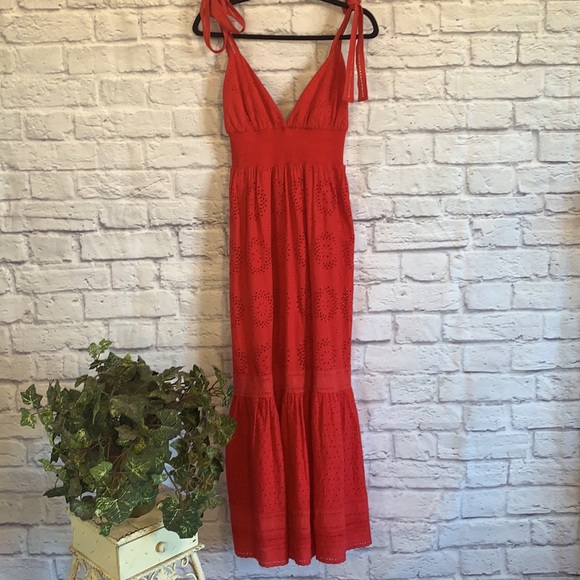 HOST PICK Alice + Olive Levine Smock Cotton & Linen Open Back Poppy Red Sundress - Picture 6 of 10